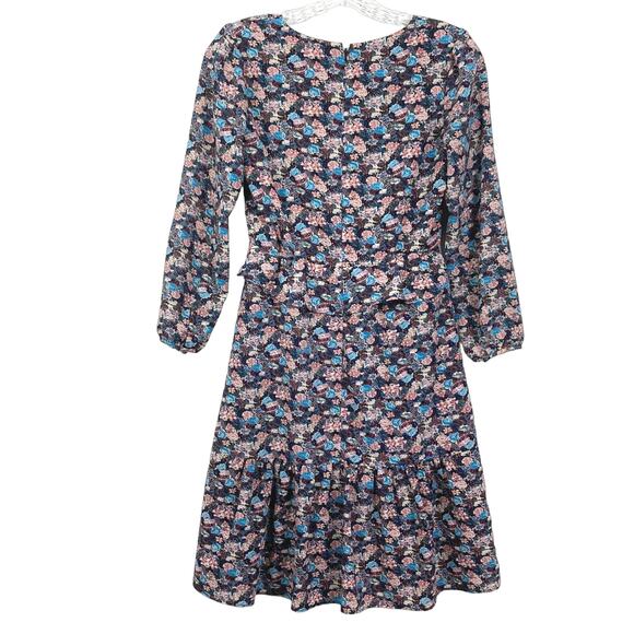 NWOT J. CREW Dress 00 Floral Ruffle Tiered Puff Long Sleeve Knee Zip - Picture 2 of 10
